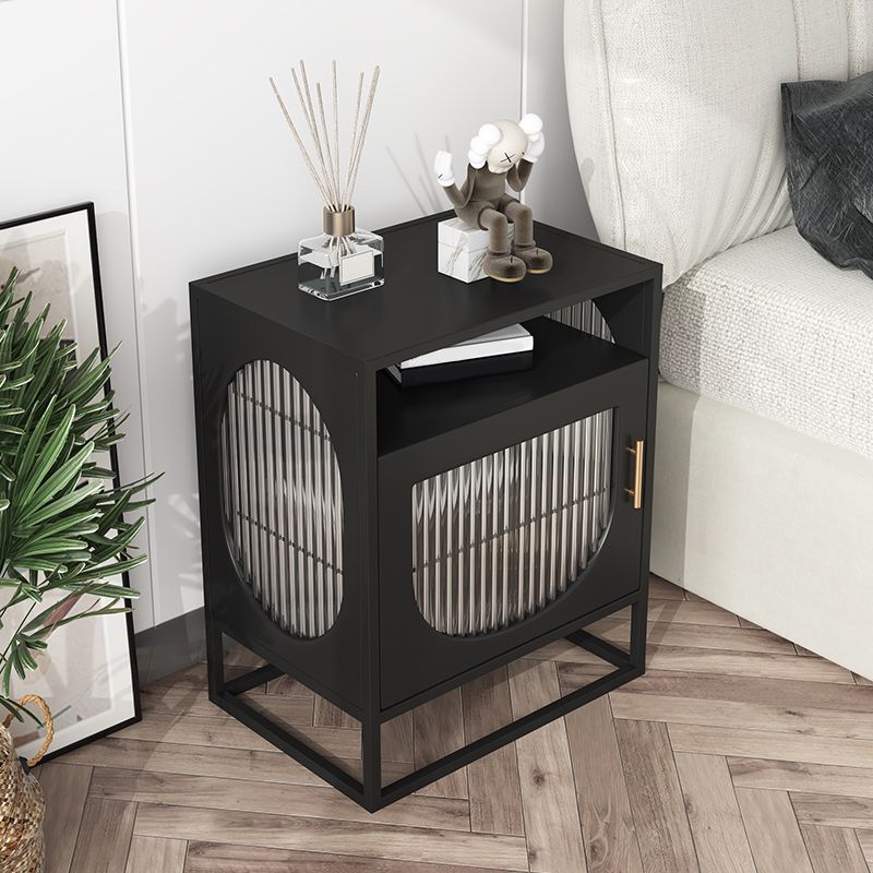 Modern Metal Nightstand Shelf Storage Glass Top Legs Included Bed Cabinet with Door