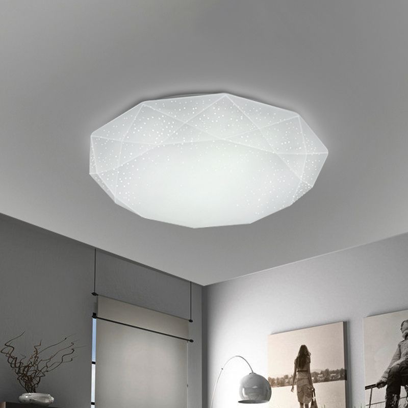 White Diamond Ceiling Mounted Fixture with Acrylic Shade Simple Style Integrated LED Flush Mount Lamp for Living Room, 9"/12"/14" Dia