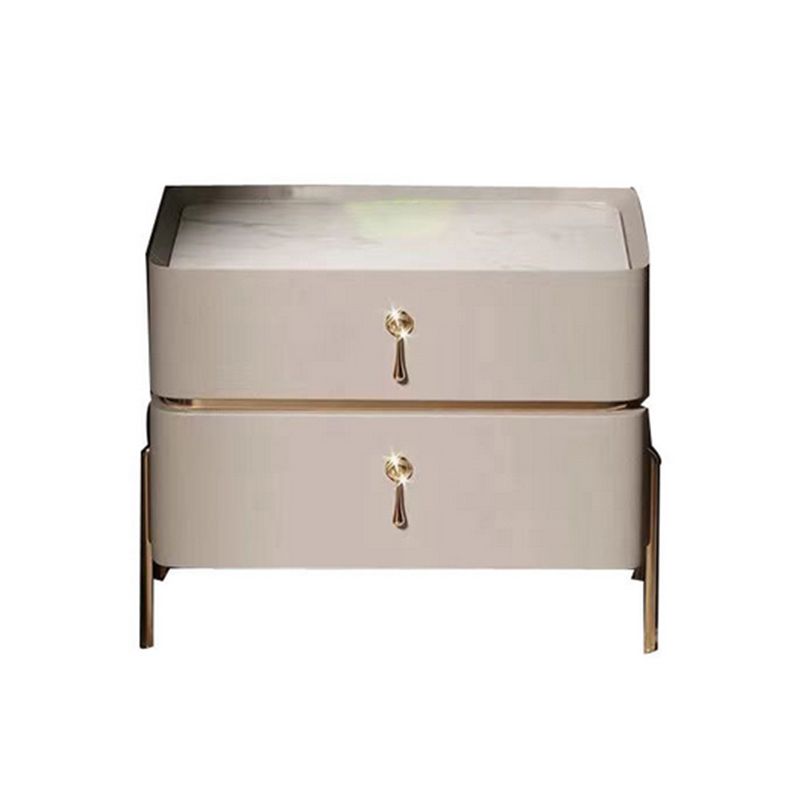 Leather Nightstand with 4 Legs Glam Night Table with Drawers