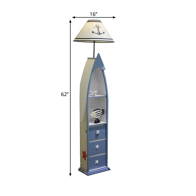 Plancher en forme de bateau léger en bois simple single blanc lampe debout avec casier et cône nulle