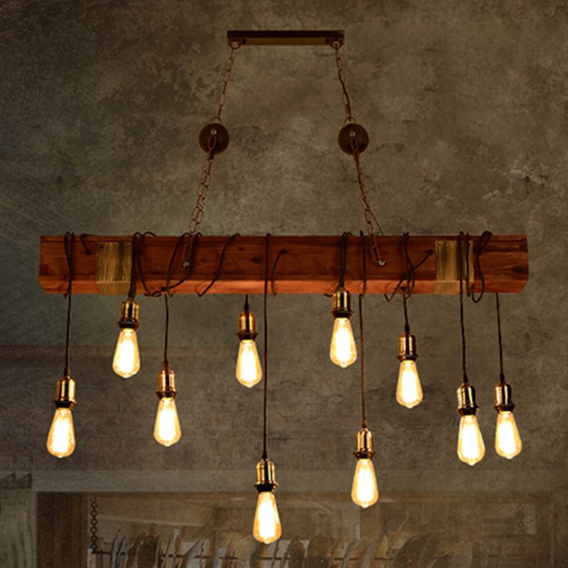 Linear Island Lighting Fixtures Industrial Wood Pendant Lighting for Restaurant