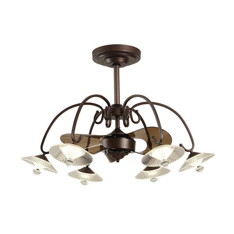 3-Blade Metal Geometry Semi Flush Mount Modernism 26" Wide LED Brown Ceiling Fan Light Fixture