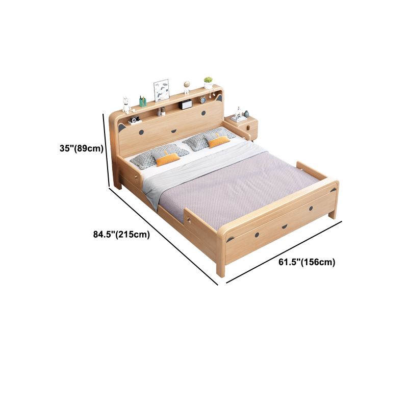 Kid Room Panel Headboard Bed with Guardrail (Bedside Table Not Included)