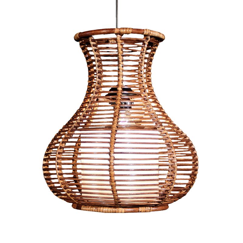 Gourd Hanging Light Chinese Bamboo 1 Testa Brawn Marrone Funzione illuminazione per soggiorno per soggiorno