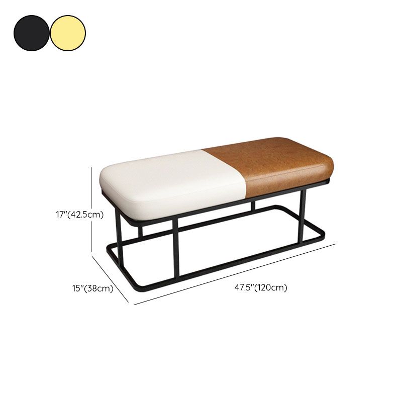 Mid-Century Modern Upholstered Bench Bedroom Seating Bench in Brown and White with Legs