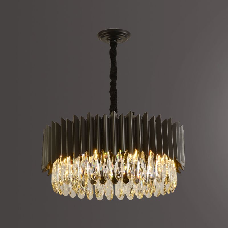 Black Pendant Light Modern Style Metal Crystal Chandelier Light for Living Room