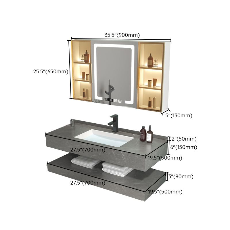 Grey Bath Vanity Rectangle Single Sink Mirror Shelving Included Stone Bathroom Vanity