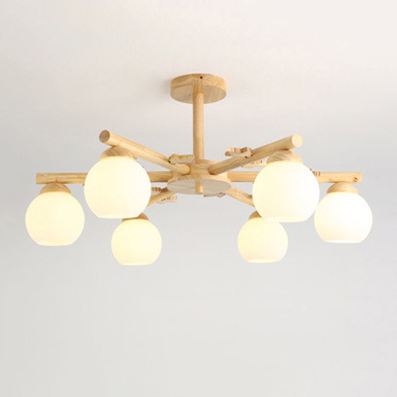 Multi Light Spherical Branch Hanging Lights Modern Style Wood Prowing Lighting for Bedroom