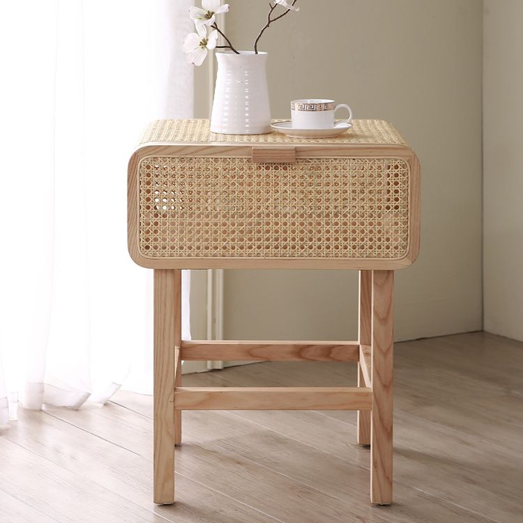 Contemporary Nightstand Rattan Night Table With Cabinets .23.6" Tall