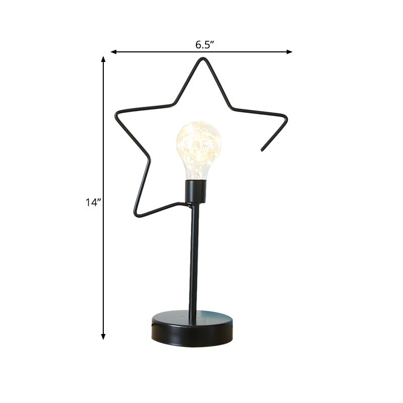 Bedside Plug-In LED Table Lamp Kids Style Black/Gold Nightstand Light with Star/Loving Heart Iron Frame