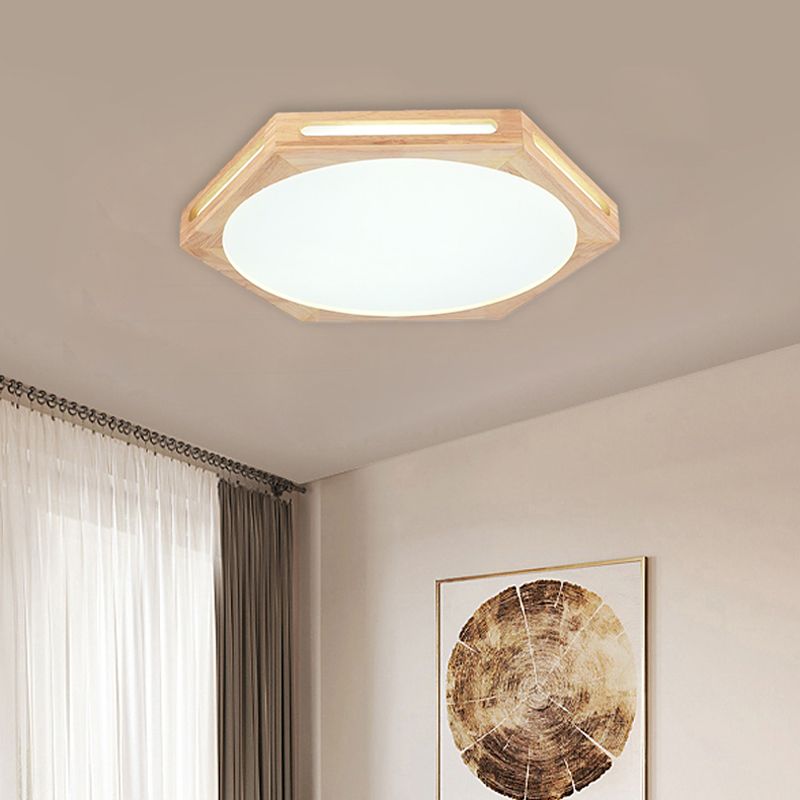 LED Modern Wood Flush Mount Hexagon Shape Ceiling Light with Acrylic Shade for Living Room