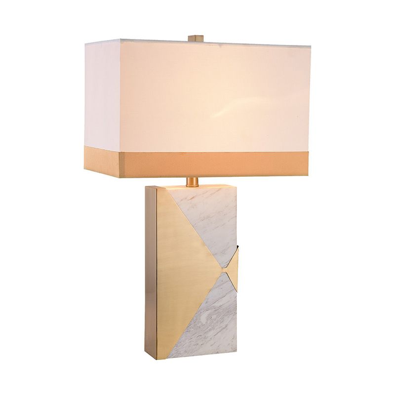 White Rectangular Table Light Modernist 1 Bulb Fabric Small Desk Lamp with Marble Base