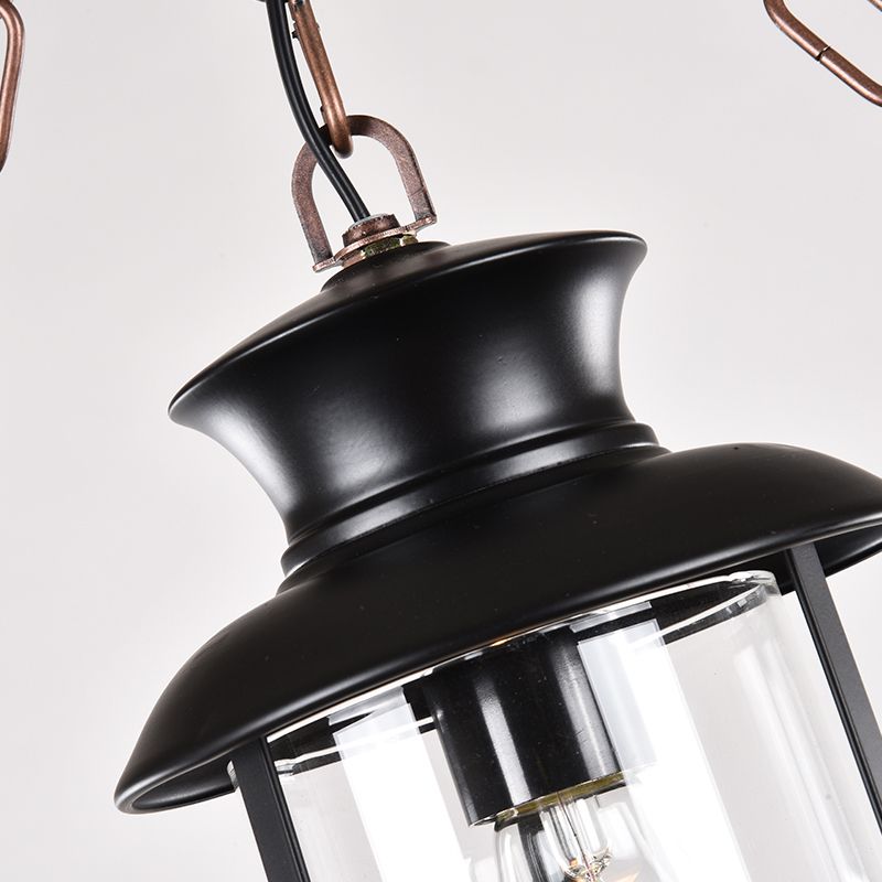 1-Bulb Cylindrical Pendant Lamp Nautical Brown Clear Glass Hanging Light with Arch Wood Deco