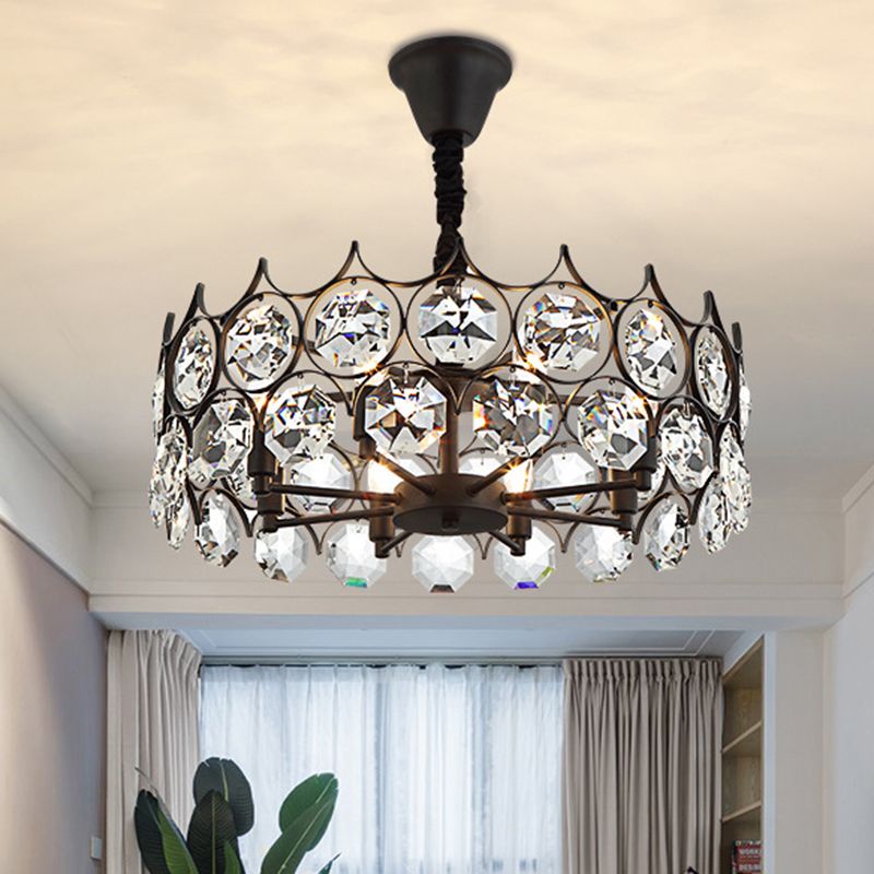 Geometric Living Room Chandelier Pendant Light Beveled Crystal Post-Modern Hanging Light in Black