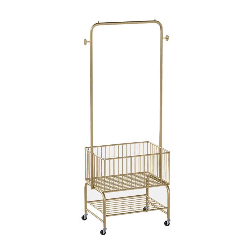 Luxurious Clothes Hanger Solid Color Metal Basket Coat Rack with Storage Shelving