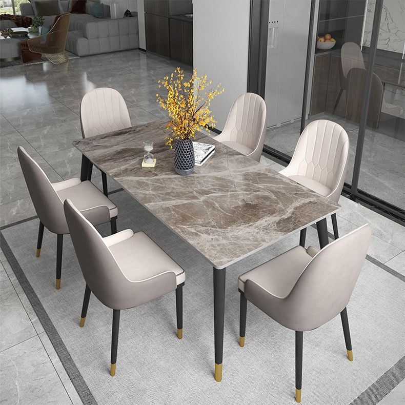 Sintered Stone Dining Table Modern Gray Dining Table with Black Frame