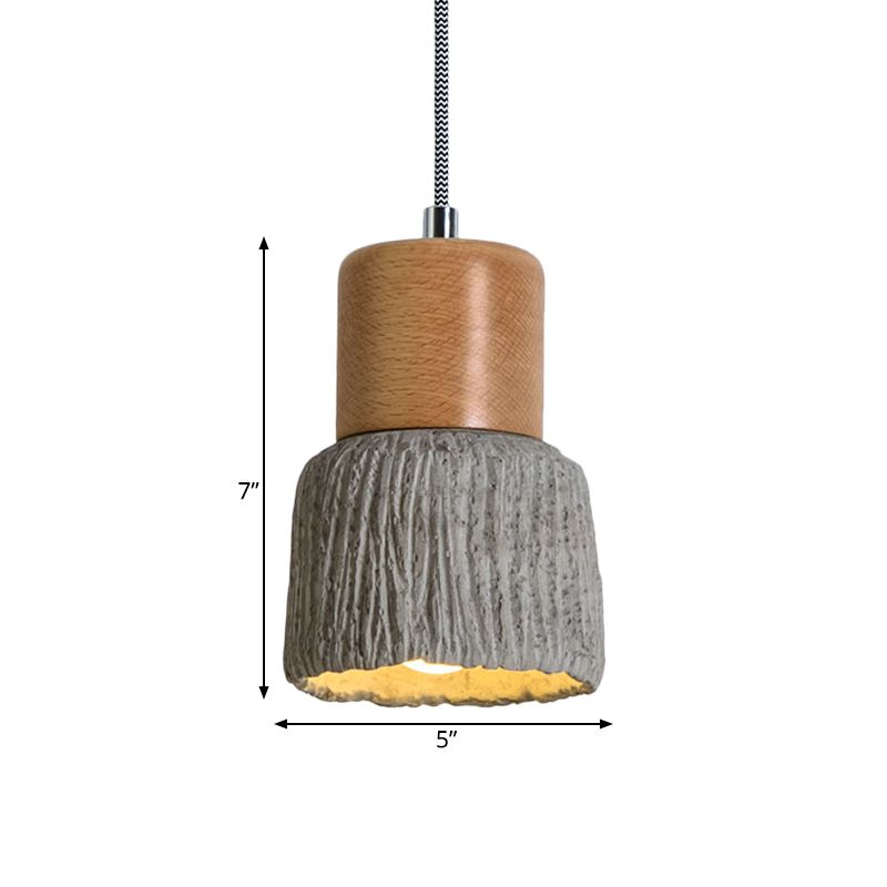 5 "/5,5" brede 1 bol kopje vorm mini hangend licht vintage grijs en houten cement plafondlamp