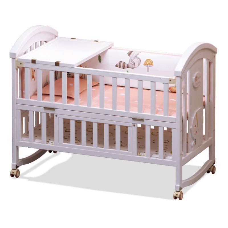 Modern Casters Nursery Crib Under Crib Storage Baby Crib with Guardrail