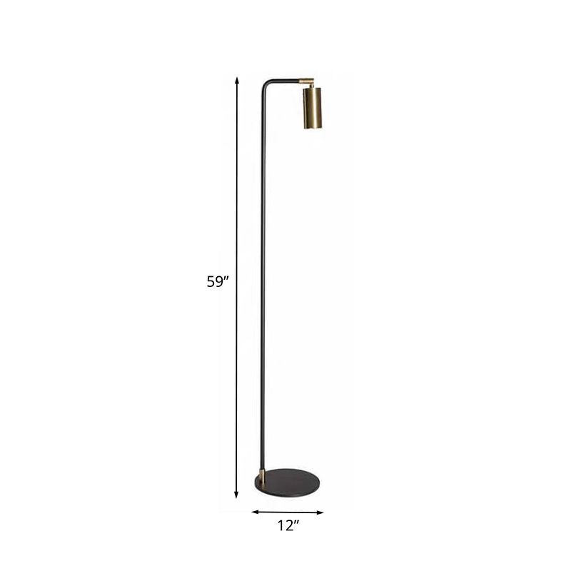 Simplicity Cylinder Standing Light Metallic 1 Head Bedside Floor Reading Lamp in Black and Gold