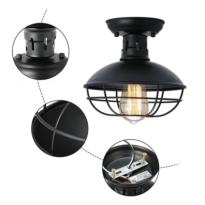 Metal Loft Semi Flush Ceiling Light Fixtures 1 Light Wire Closed Cage Semi Flush Mount Ceiling Fixture for Hall And Foyer