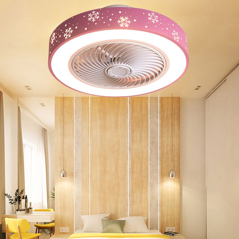 Nordic Hollowed-out Round Fan Lamp Metallic Bedroom LED Semi Flush Ceiling Light