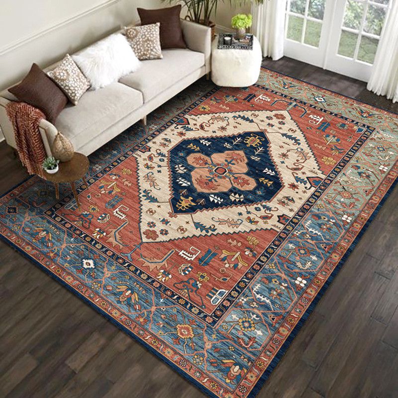 Multicolor Moroccan Indoor Rug Synthetics Jacquard Printed Carpet Non-Slip Stain Resistant Machine Washable Rug for Home