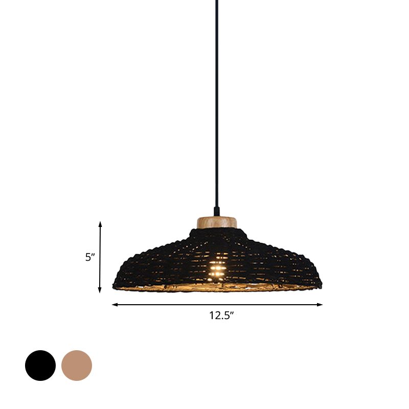 BEIGE/Black Barn Shade Lampada a sospensione Stile asiatico 1 luce Rattan ALTICIMABILE Ampiccale Apco del soffitto, 12,5 "/18" W