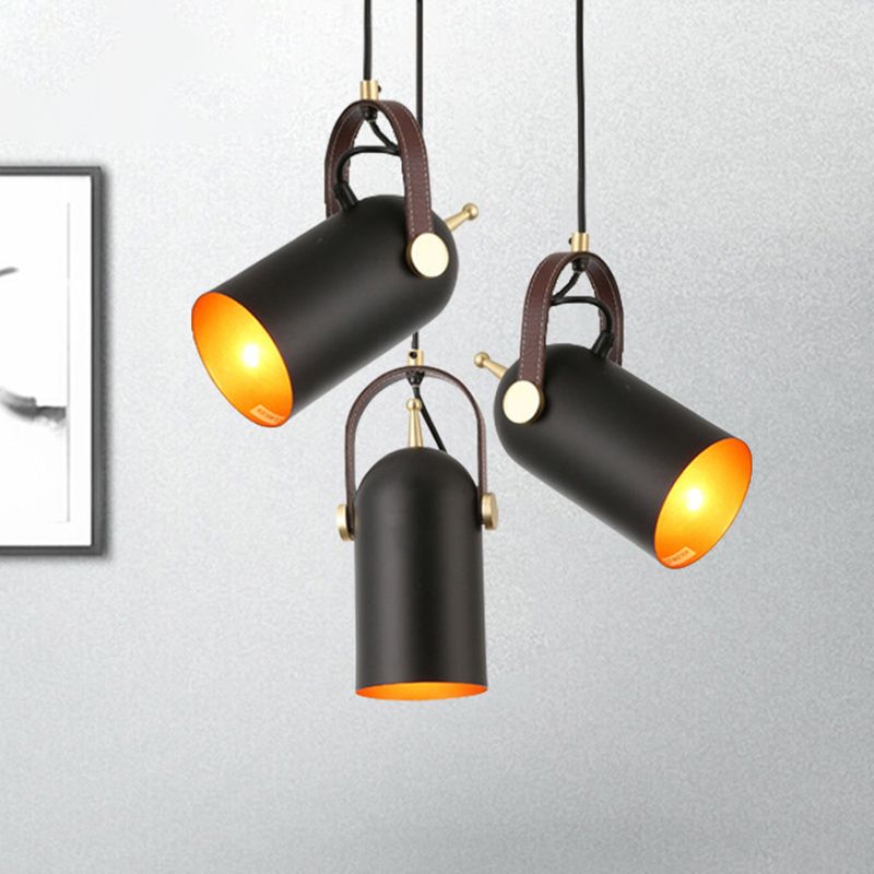 Half Capsule Fer Hanging Lighting Antiquised 1 head-thead Dining Room Suspension Lampe en noir avec poignée