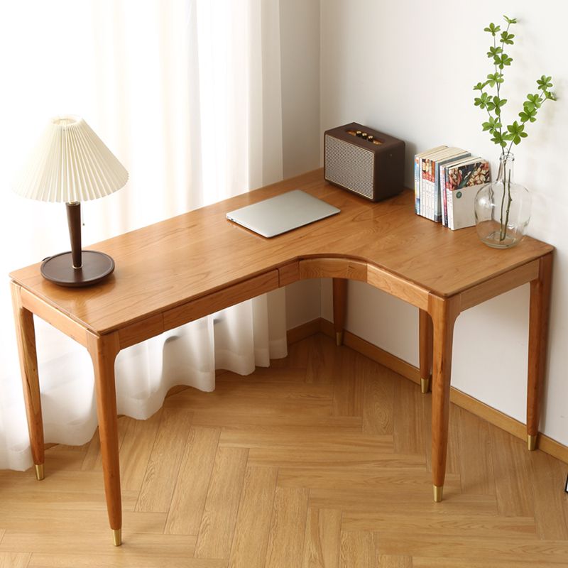 Modern Solid Wood Office Desk L-Shape Single Drawer Writing Desk for Home