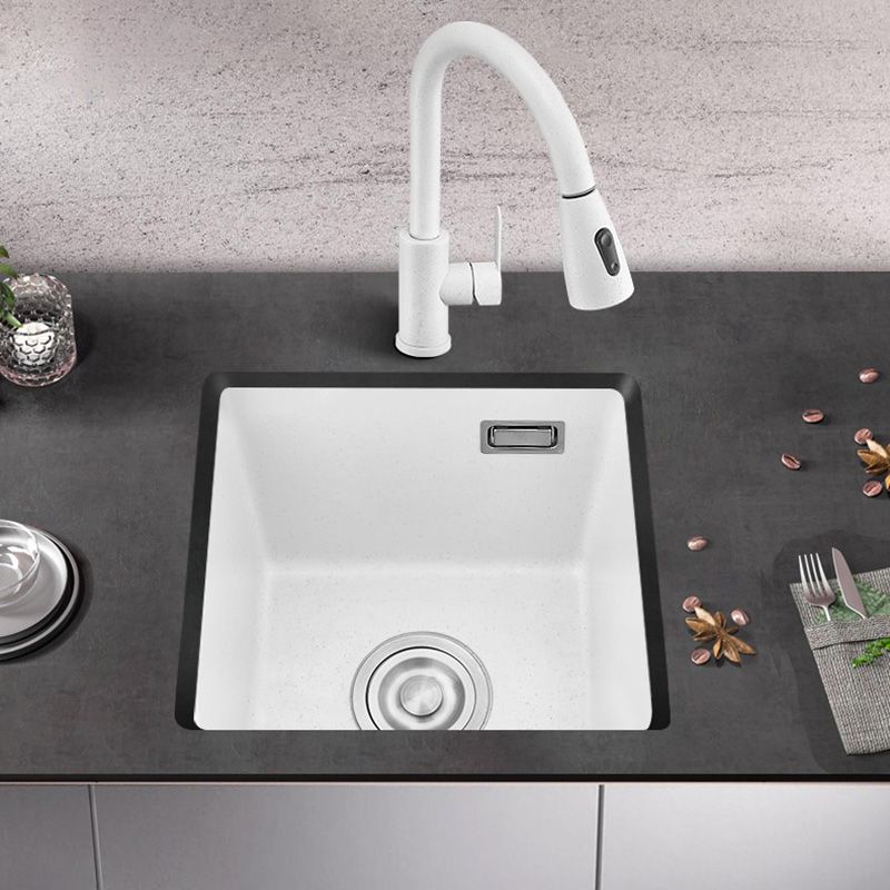 White Rectangle Kitchen Sink with Faucet Single Bowl Quartz Sink