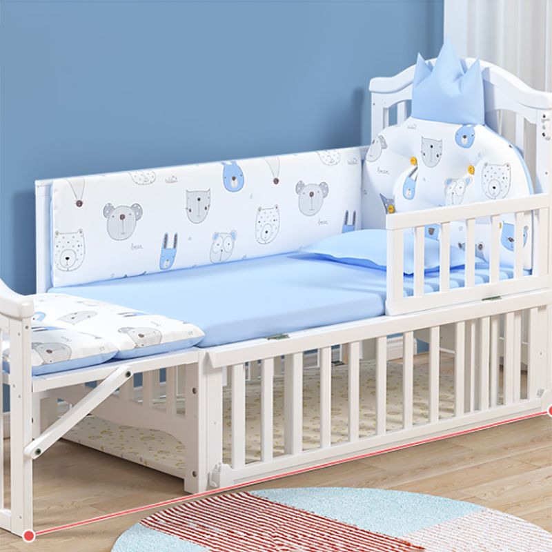 Scandinavian Baby Crib White Wood with Guardrail Nursery Crib