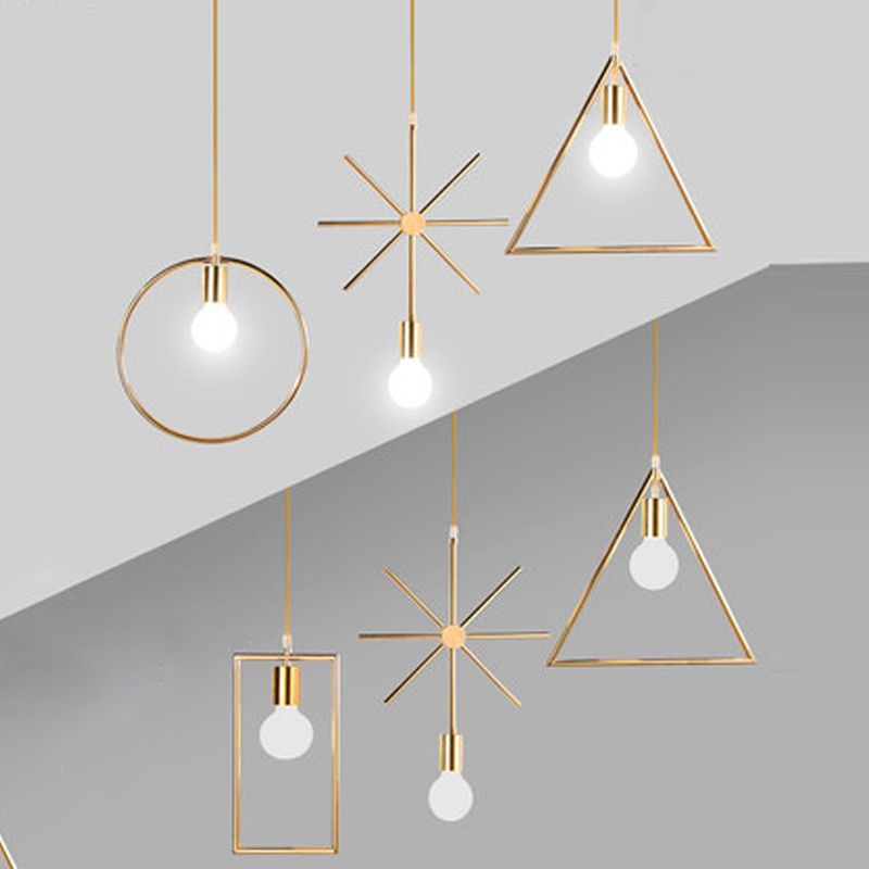 Gold Geometrische Suspension Anhänger Licht Nordisches Metall 1 Kopf Esszimmer -Pendel Licht