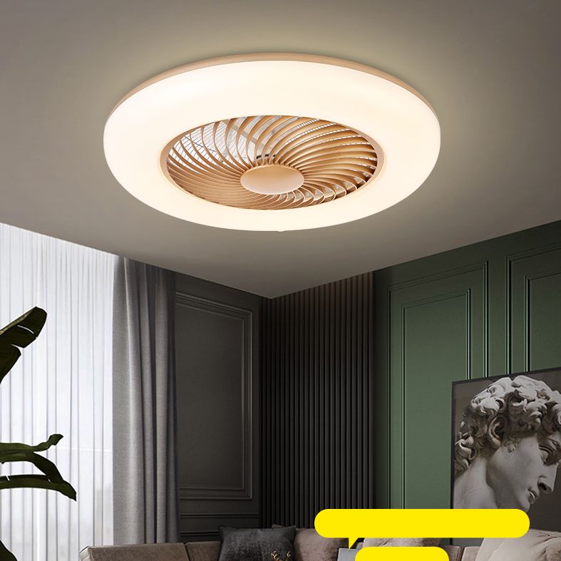 Remote Control Round Bedroom Fan Lamp Acrylic Nordic Style LED Semi Flush Ceiling Light