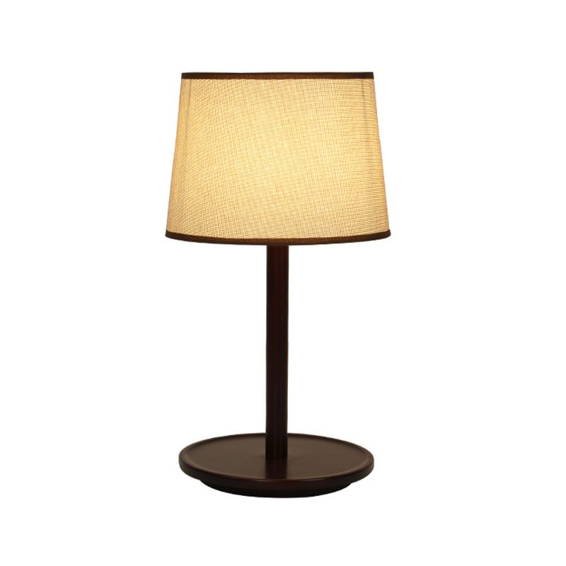 Tapered Shade Table Lamp Nordic Style Fabric 1-Light Beige/Dark Brown Nightstand Light with Wood Base