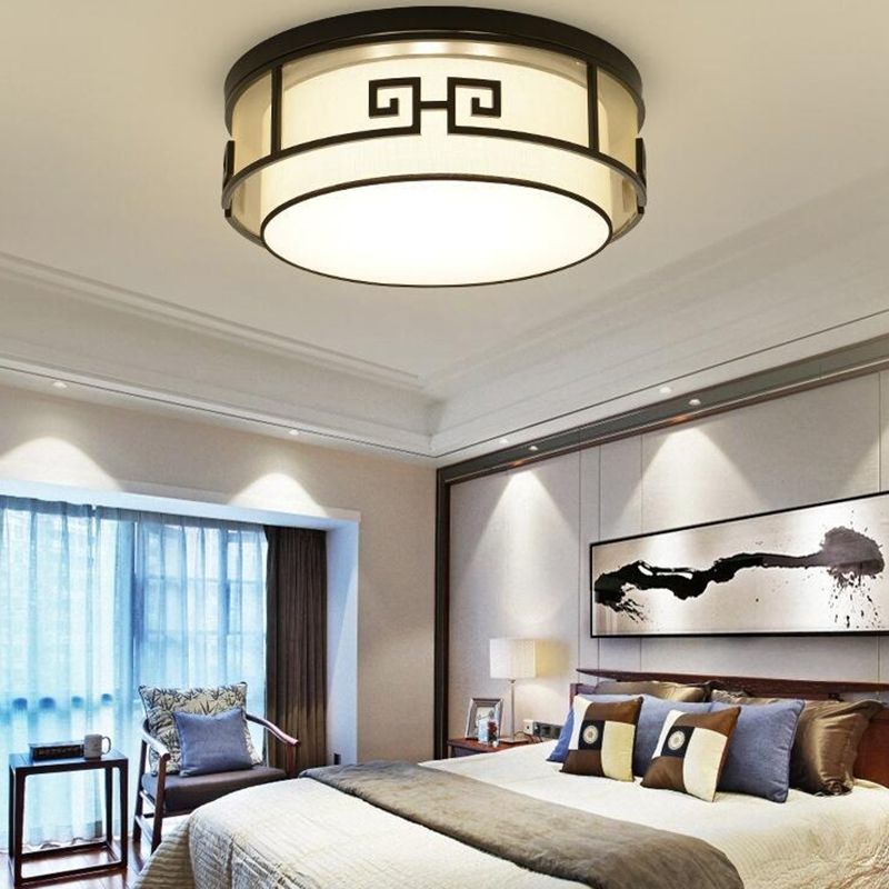 Modern Style Flush Mount Fabric Ceiling Light in Black for Bedroom