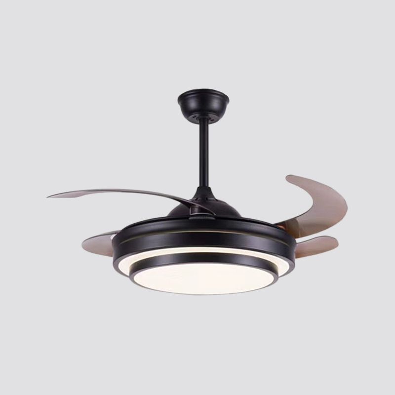 Gelaagde Round Metal 4 Blades Semi Flush Light Modernism Led plafondventilator Lamp voor eetkamer, 19 "breed