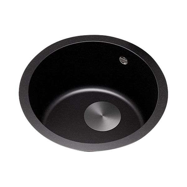 Contemporary Black Quartz Kitchen Sink Single Bowl Sink with Basket Strainer