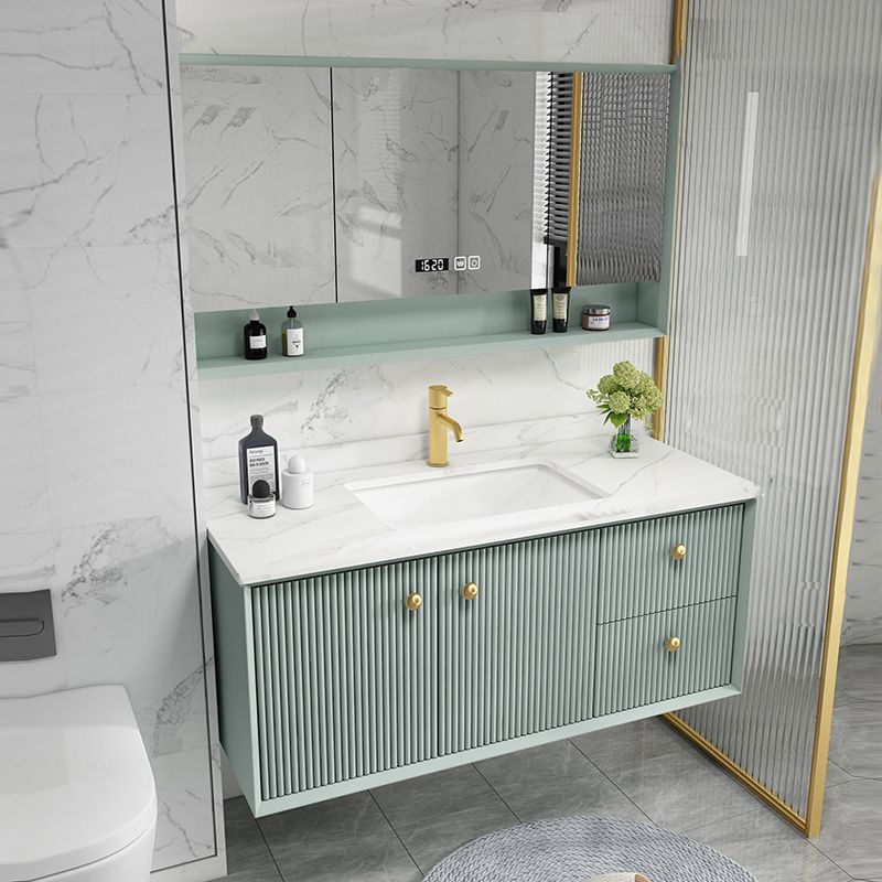 Wood Frame Vanity Glam Green Single Sink Mirror Wall-Mounted Bath Vanity with Drawers