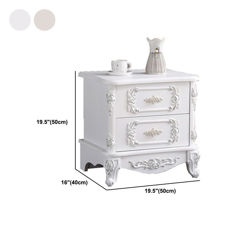 French Country Wood Top Nightstand White Two-Drawer Night Table with Four Legs