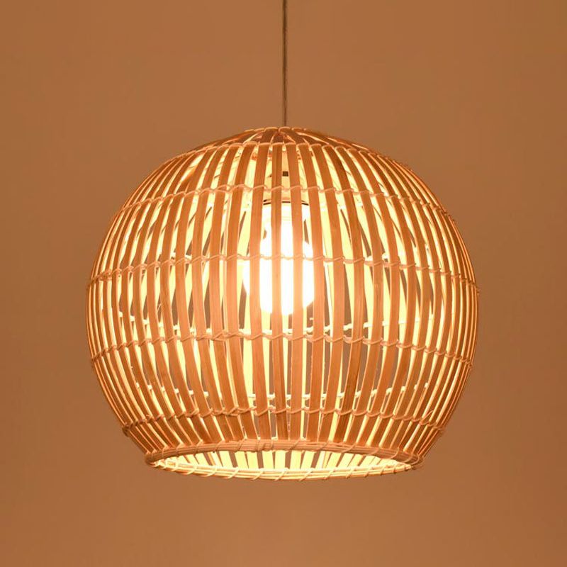 Chinese Rattan Hanging Pendant Light 1-Light Dome Pendant for Dining Room