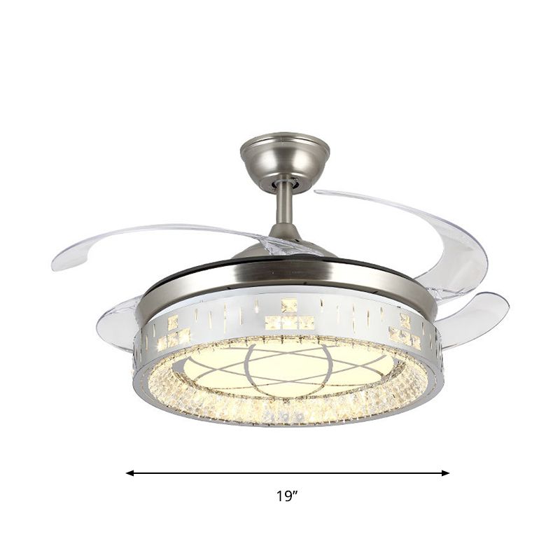 Luz de ventilador de colgante circular Rectángulo moderno de cristal de 19 "W LEAM SEMI SEMI FLUSH LAMP en níquel con 4 cuchillas