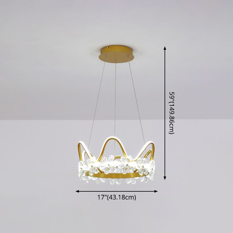 1 Light Crown Hanging Pendant Light Nordic Style Crystal Suspended Lighting Fixture for Living Room