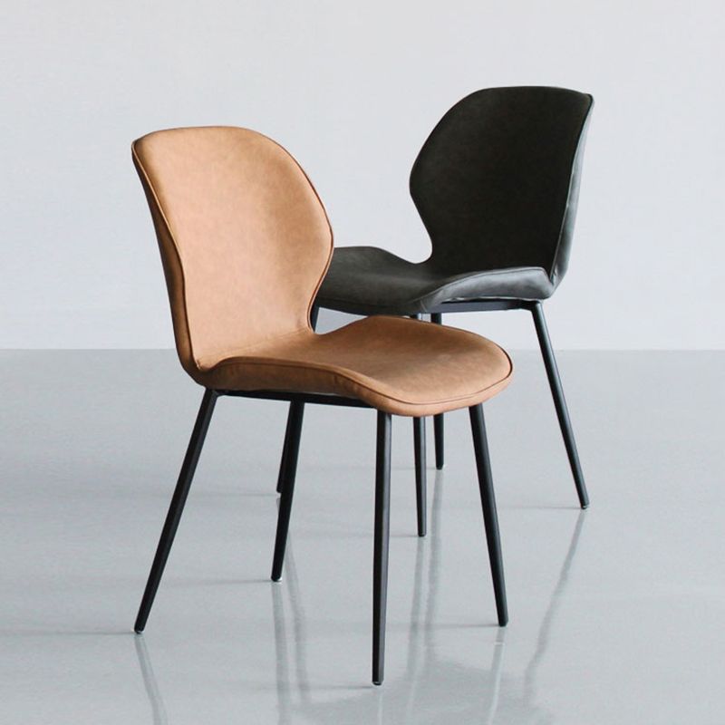 Minimalist Design Faux Leather Side Chairs Solid Back Armless Dining Chair