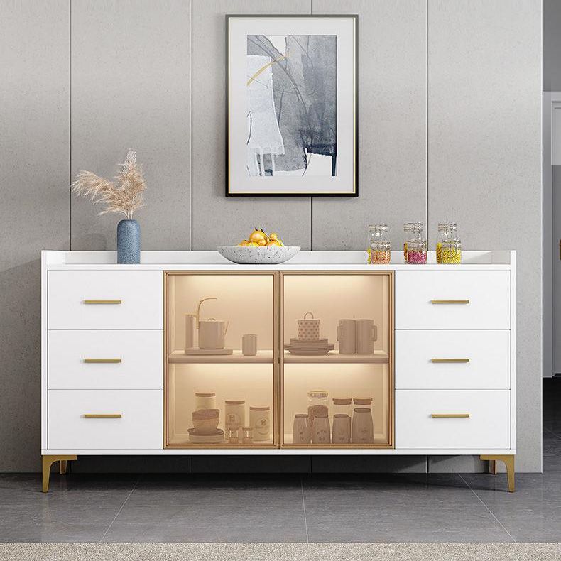 Modern Engineered Wood Sideboard Dining Room 35.4"H Buffet Server with Glass Doors