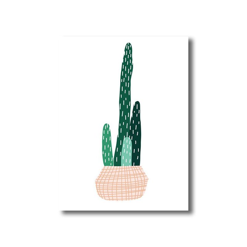 Potted Cactus Wall Art Decor Green Nordic Canvas Print for Great Room, Multiple Sizes