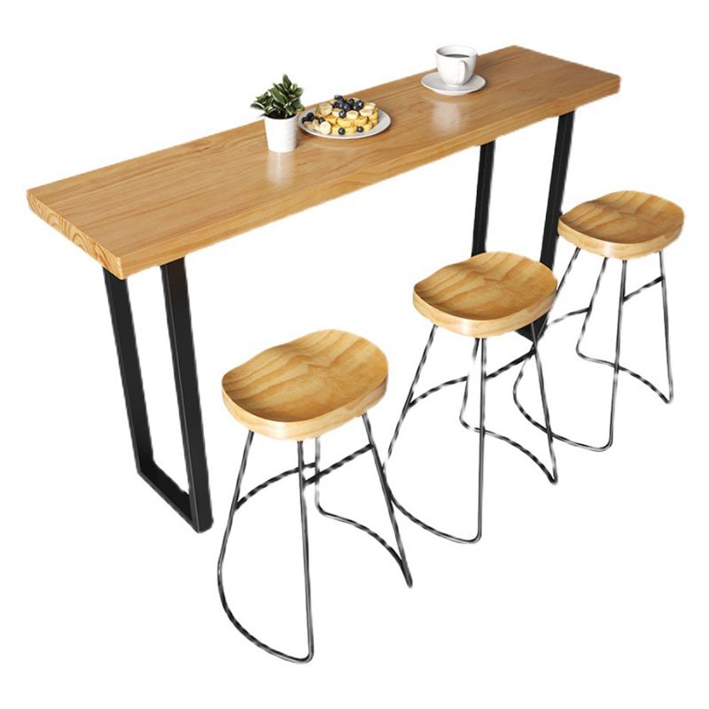 Solid Wood Bar Table Industrial Bar Dining Table with Black Sled Base