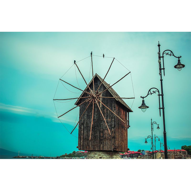 Horizontal Photography Wallpaper Mural Windmill Sitting Room Wall Mural