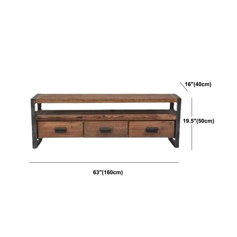 Industrial Wooden Media Console with Drawers, Brown Stand Console