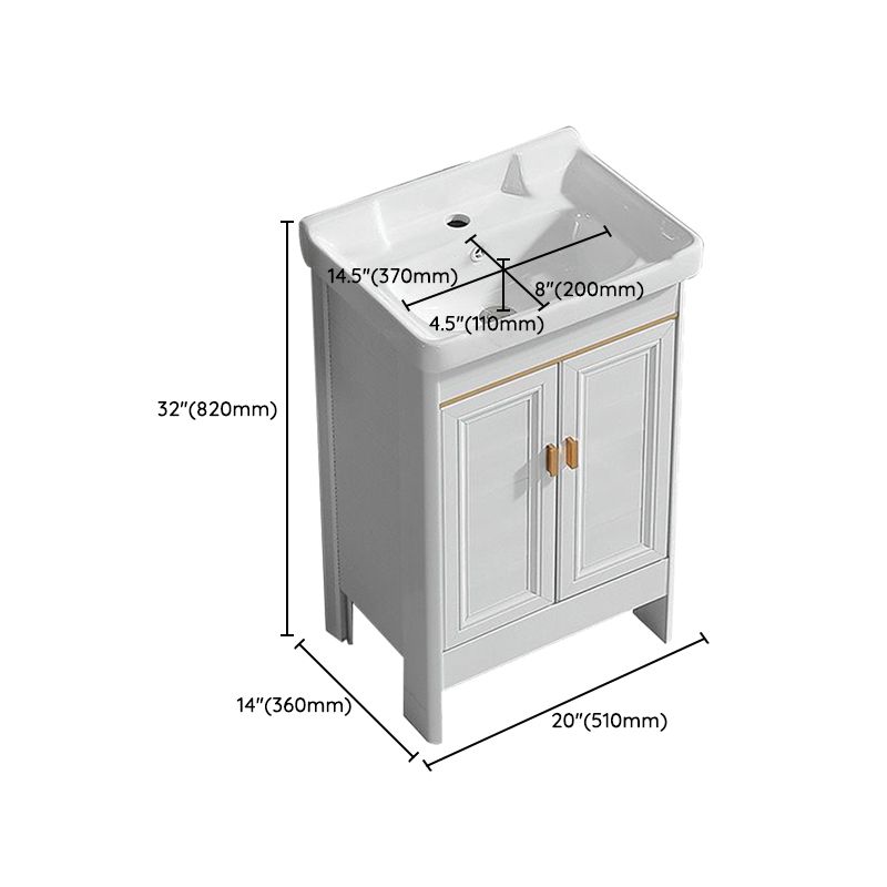 White Freestanding Vanity Rectangular 2 Doors Metal Frame Mirror Single Sink Vanity