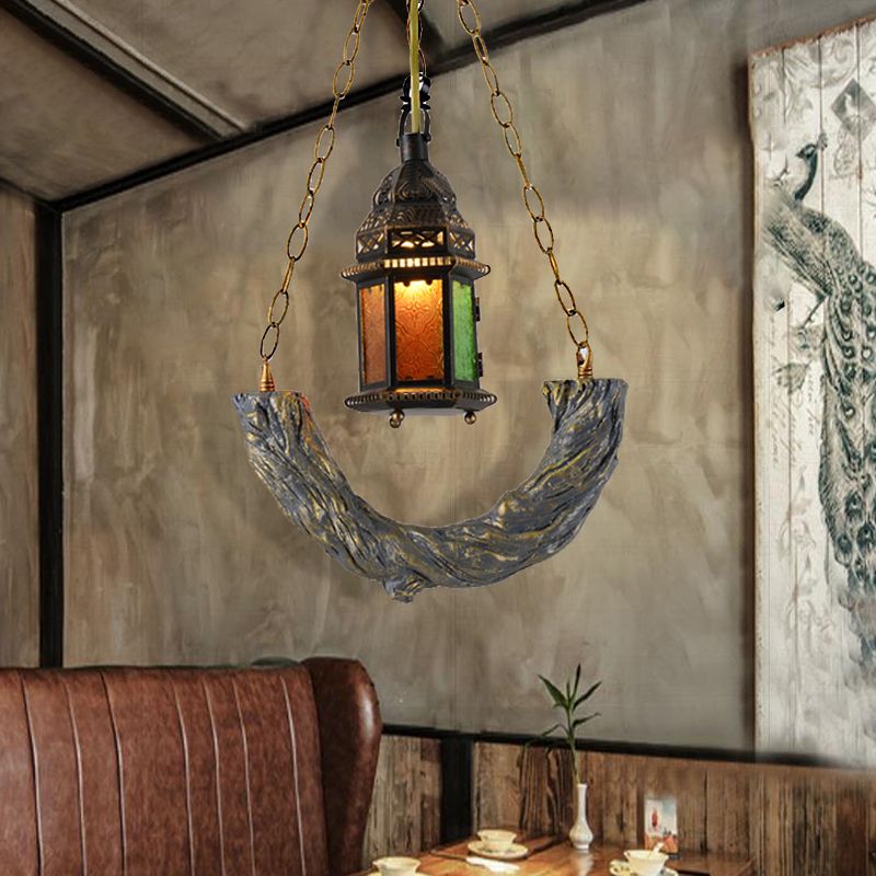 1 Light Kerosene Ceiling Pendant Light Coastal Bronze Clear Textured Glass Hanging Lamp with Chain